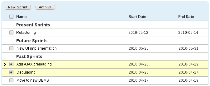 New Sprints Page Layout